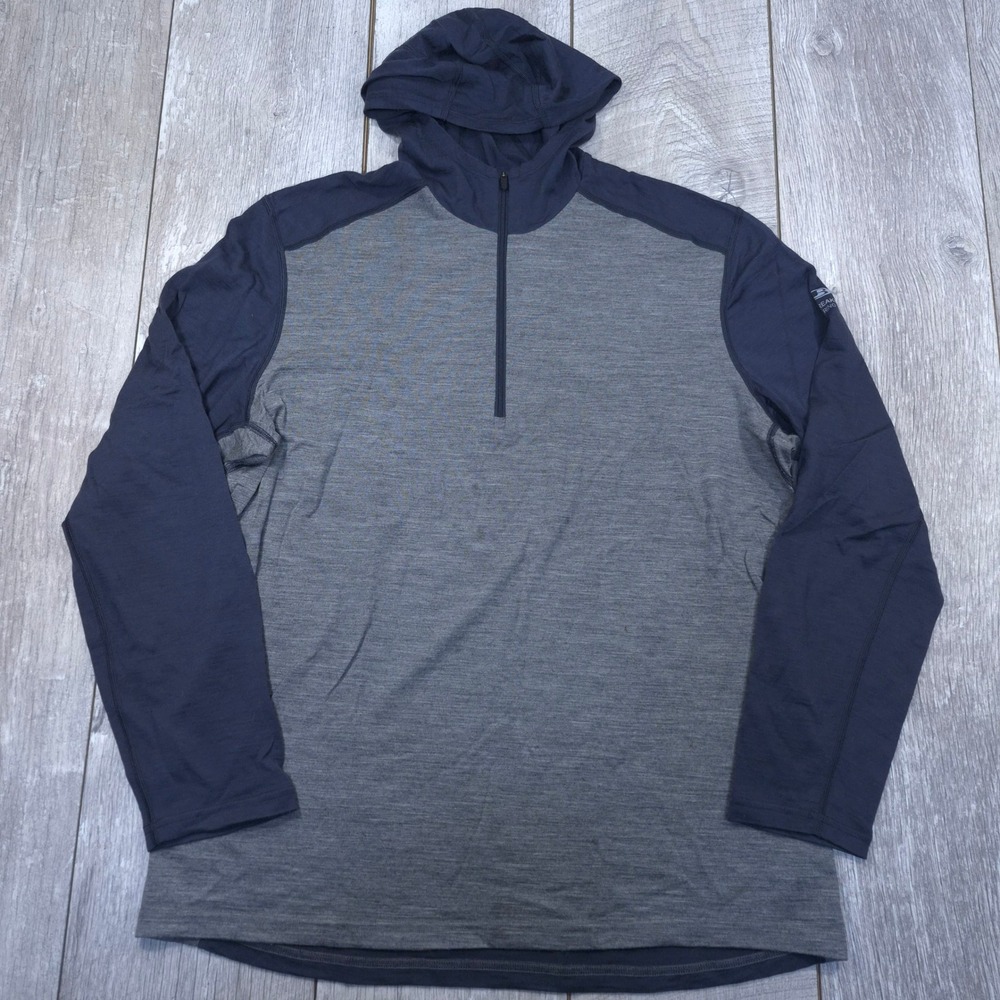 Icebreaker Merino 200 Hoodie Mens XXL Grey Navy 1/4 Zip Base Layer Top